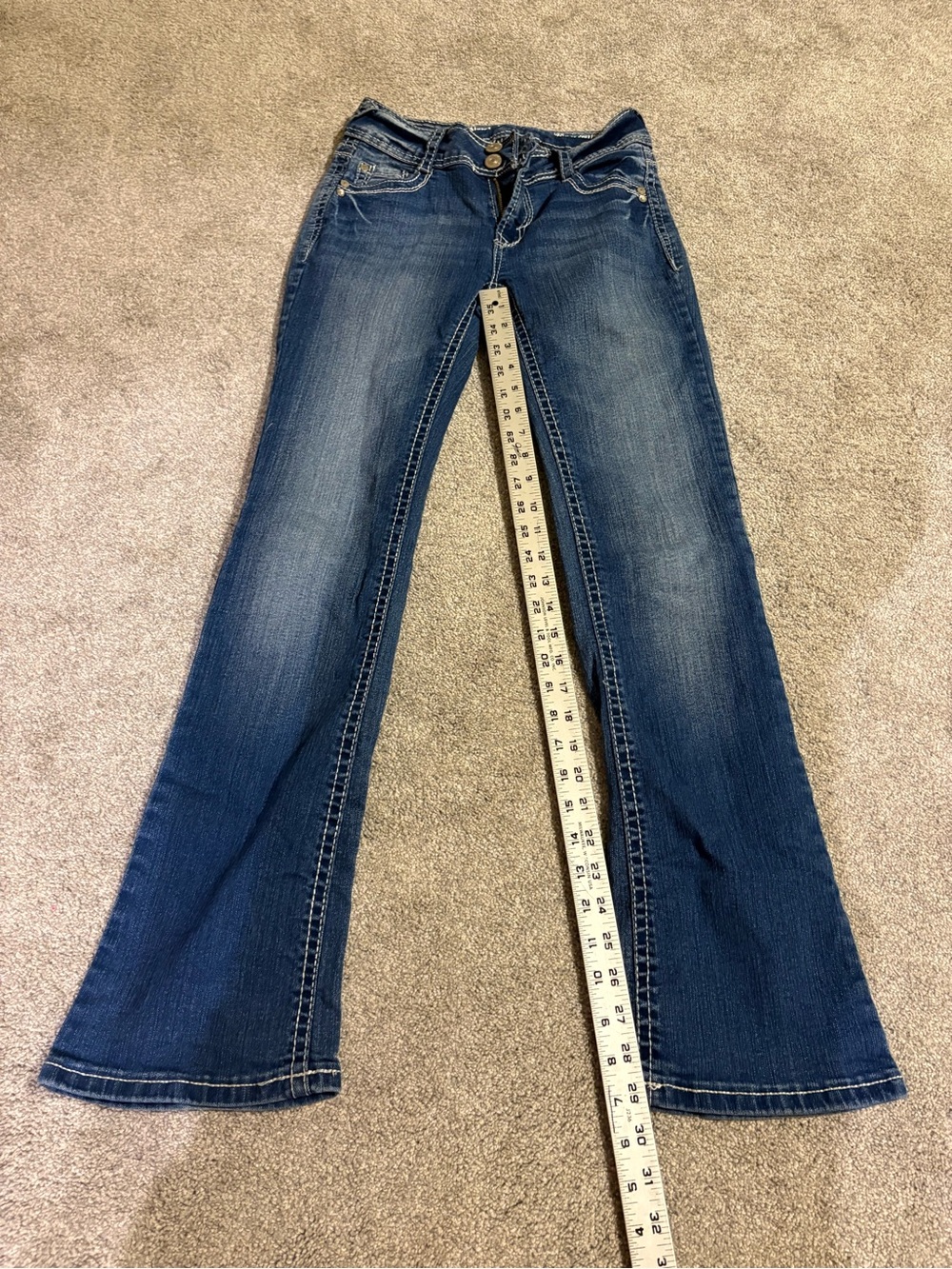 WallFlower Luscious Curvy Bootcut Jeans Medium Wash Stitch Bow Pockets Size 3